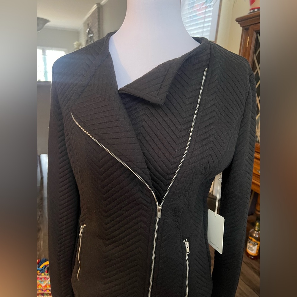 41 Hawthorn Black Chevron Quilted Moto Jacket NWT Large Woman - Picture 6 of 10